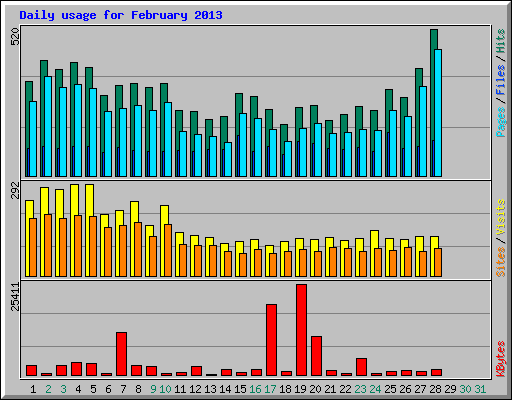 Daily usage for February 2013